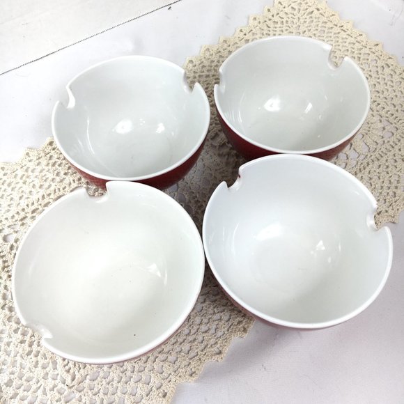 Crate & Barrel Red Notched Noodle Rice Ramen Bowls (set of 4) - Picture 3 of 7